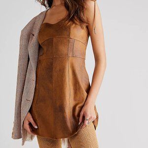 Free People Veronica Suede Mini Dress Burnt Orange